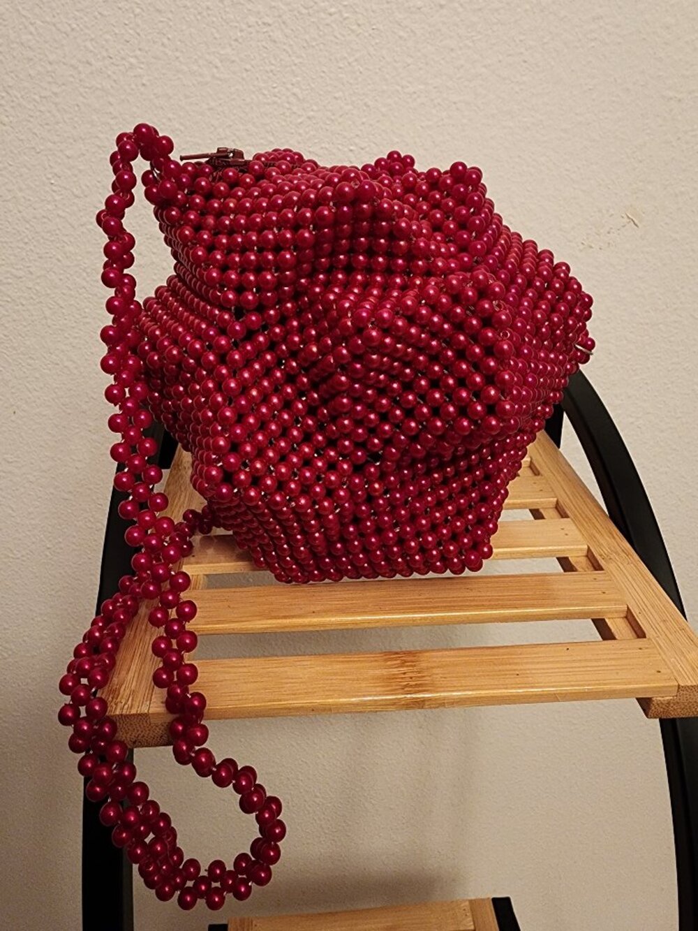 Ruby Red Beaded Crossbody Bag | Handmade Statement Evening Purse